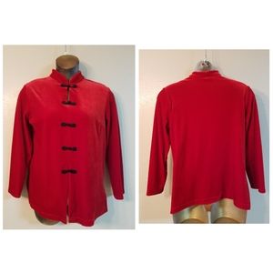 Vtg 90s CLIO Red Velvet Velour Mandarin Kimono M
